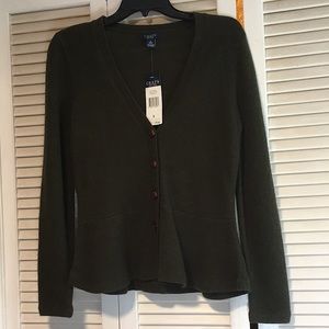 Chaps Women’s Wool Cardigan Sweater Harvard Olive NWT